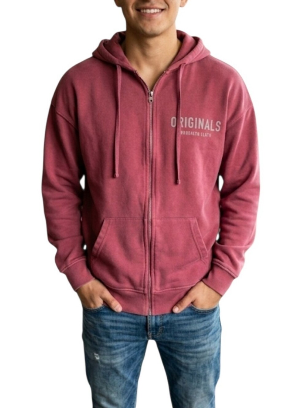 Mens Brooklyn Cloth Originals Hoodie Maroon Burgundy Graphic Pullover Sweatshirt